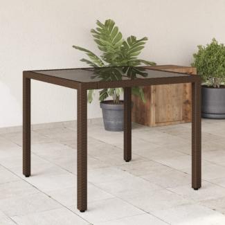 vidaXL Gartentisch mit Glasplatte Braun 90x90x75 cm Poly Rattan 365528