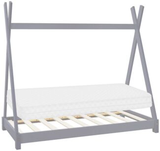 ML-DESIGN Kinderbett Hausbett Tipi Zeltbett inkl. Lattenrost Bodenbett Kinder Himmelbett, Abenteuerbett zum Spielen Zelt Spielbett Kiefer Bettenhaus Bett Grau