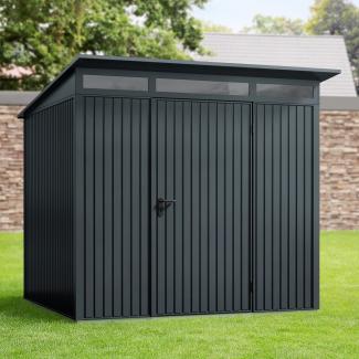 Hörmann 'Ecostar Trend' Metall-Gerätehaus mit Pultdach und 1-flügliger Tür, 238 x 238 x 232,3 cm (BxTxH), 5,7 m², Stahlblech anthrazitgrau