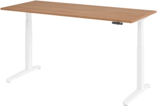 bümö elektrisch höhenverstellbarer Schreibtisch 180x80 cm mit Memory-Steuerung - Design Schreibtisch höhenverstellbar elektrisch, elektrischer Schreibtisch Nussbaum, Gestell weiß, XBHM19-N-WW