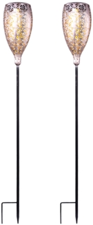 2x LED Solar Steckleuchte, schwarz-gold, H 90 cm