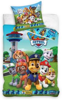 MTOnlinehandel Kinderbettwäsche Paw Patrol 135x200 + 80x80 cm, 100 % Baumwolle, Renforcé, 2 teilig, Bettwäsche-Set für Kinder, Mädchen und Jungen