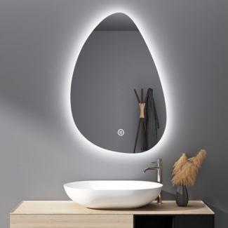 WDWRITTI Wandspiegel mit beleuchtung Badspiegel LED Touch Modern Dreifarbiges Dimmbar (LED Spiegel Bad Schminkspiegel Dekospiegel, Wolke, Wassertropfen, Stein), LED Multifunktionspiegel, Asymmetrisch Spiegel