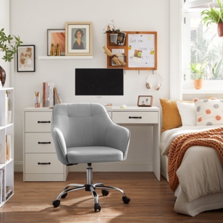Songmics höhenverstellbarer Bürostuhl, bis 120 kg belastbar, Leinenimitat hellgrau, 64x64 x (83-93) cm
