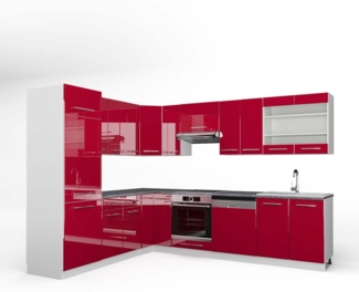 Eckküche Fame-Line Bordeaux Hochglanz/Weiß 287 x 60 cm , AP Anthrazit Vicco