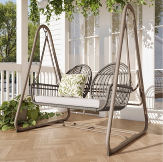 HAUSS SPOLE Stuhl Gartenschaukel mit Rückenlehne, Doppelschaukel aus PE-Rattan, Hellgrau (Gartenschaukel 2-Sitzer aus PE-Rattan, Hollywoodschaukel mit Rückenlehne für Garten & Terrasse, Hohe Tragkraft, Bequeme Kissen, Wetterfest & Pflegeleicht, Ideal f...
