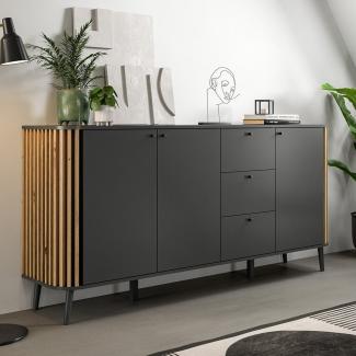 Lomadox Sideboard PONTS-158, grau Eiche Lamellen Design Retro 177x80x40 cm