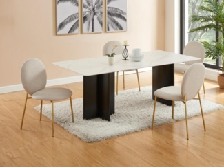 Vente-unique - Set aus 6 Stühlen - Stoff & goldfarbenes Metall - Beige - ASTRENA