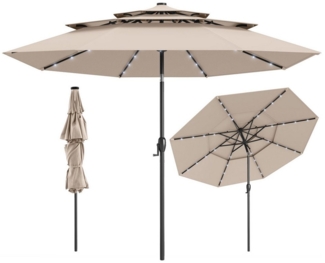 COSTWAY Sonnenschirm, Ø297cm Balkonschirm mit 32 LED, 3-stöckiger Oberteil