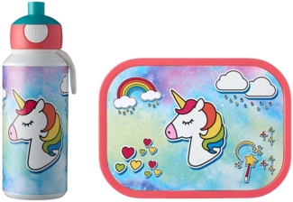 Mepal 'Campus' Lunch-Set mit Pop-up Trinkflasche & Lunch Box, Kunststoff Unicorn, 400 ml / 750 ml