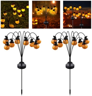 QUBEBU Gartenleuchte Halloween Kürbis Gartenlichter 60 LED Halloween Deko Solarlampen, 2 Stk, LED fest integriert, Swinging Solarleuchten Gartenlicht für Außen Rasen Gehweg Landschaft, Halloween Deko Licht Outdoor, Halloween LED Gartenbeleuchtung