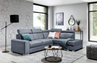 Ecksofa Schlafsofa NOLAN inkl. USB in Stoff Element Grau Ottomane Rechts