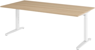 bümö manuell höhenverstellbarer Schreibtisch 200x100 in Eiche, Gestell in weiß/alu - PC Tisch höhenverstellbar & groß, höhenverstellbarer Tisch Büro, großer Computertisch verstellbar, X2E-E-WC