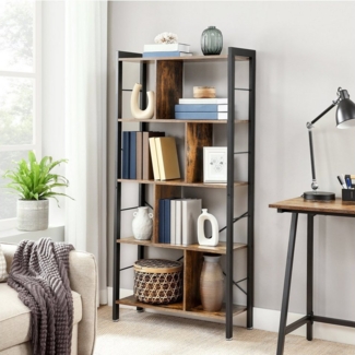 Vasagle Bücherregal, Büroregal, Raumteiler mit 4 Ebenen, Standregal im Industrie-Design, Wohnzimmer, Büro, Arbeitszimmer, viel Stauplatz, groß, stabil, einfacher Aufbau, Vintage von Songmics LBC12BX