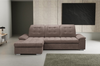 WERK2 Ecksofa Carmen, mit Bettksten, Sitz- & Rückenheftung, Breite 261 cm, L-Form, mit Sitztiefenverstellung, Luxus-Microfaser Chenille, Braun