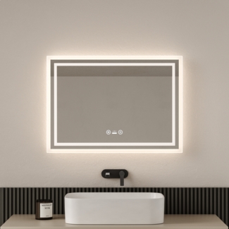 EMKE Badspiegel mit Beleuchtung, Bewegungssensor, 70x50cm, LED Kaltweißes/Neutral/Warmweißes Licht, Dimmbar, Beschlagfrei, Touch, IP44 Wandspiegel