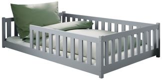Kids Collective Kinderbett Bodenbett Bett mit Rausfallschutz & Lattenrost Montessori Bett Kinder (Jungen, Mädchen, Kinder, weitere Größen 80x160, 80x180, 90x190, 90x200, 140x200 cm), Jugendbett Gitterbett Einzelbett, Aschgrau Kiefer 120x200 cm