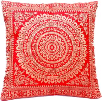 Handgewebter indischer Banarasi Seide Deko-Kissenbezug mit Extravaganten Mandala Design in Rot - 40 cm x 40 cm | 16 x 16 Zoll