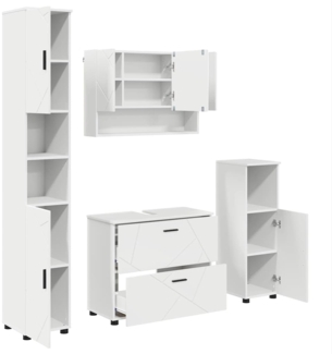 vidaXL Badezimmermöbel-Set mit Regal 4 pcs Weiß Sperrholz und Metall 3393043