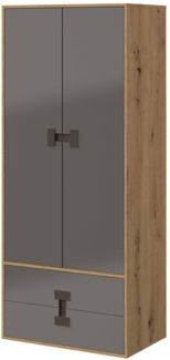 Kleiderschrank Satton 01 (Farbe: Artisan Eiche / Grau Hochglanz)