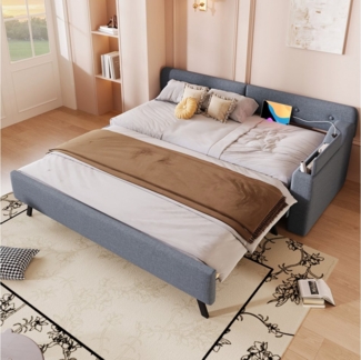 Flieks Polsterbett, Daybett Schlafsofa 90x200cm mit Ausziehbett 90x190cm und USB-Aufladen