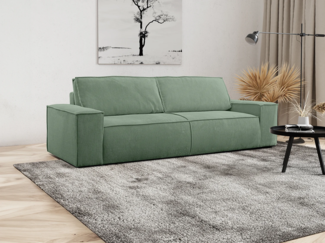 Vente-unique - Schlafsofa 4-Sitzer - Cord - Mandelgrün - AMELIA