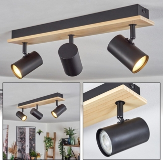 hofstein Deckenleuchte Deckenlampe aus Metall/Holz in Schwarz/Hellbraun, ohne Leuchtmittel, Leuchte im modernen Boho-Design mit verstellbaren Schirmen, 3 x GU10