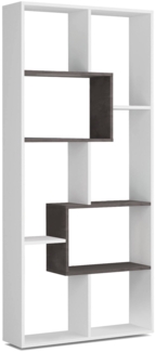 Dmora Arconnor Bücherregal, Bücherregal mit mehreren Positionen und 8 Fächern, Büroregal, Raumteilerregal, 80x25h180 cm, Weiß und Oxid