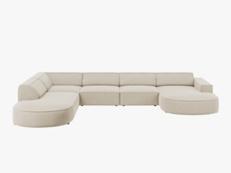 Micadoni Panorama-Ecksofa Jodie 7-Sitzer runde Recamiere Links Samt Bluvel Dunkelbeige