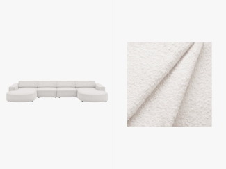 Micadoni Panorama-Sofa Jodie 6-Sitzer runde Recamiere Boucle Baloo Weiß