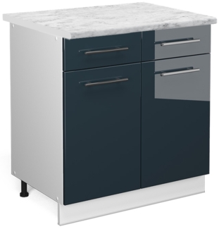 Küchenunterschrank Fame-Line Dunkelblau Hochglanz 80 cm , AP Marmor Vicco