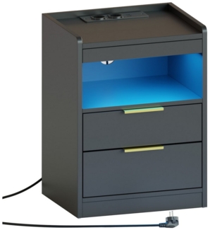 Mondeer Nachttisch LED Nachtkommode (Packung, Beistelltisch mit Steckdosen), mit LED-Beleuchtung & 2 USB Ladestation, 3 Schubladen