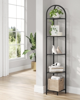 Vasagle Eckregal, Standregal mit 5 Etagen, Metall, Hartglas