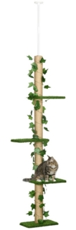 PawHut Kratzbaum Katzenkratzbaum Deckenhoch, 202-242 cm, Kletterbaum, höhenverstellbar, mit Kippschutz, Jute, Grün+Gelb