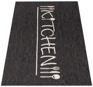 KADIMA DESIGN Teppich Schriftzug Wohnzimmer schmutzabweisend Teppich Kurzflor, Läufer, Höhe: 4 mm, 100% Polypropylen,Läufer, 60x100, Anthrazit