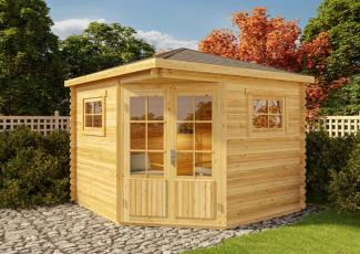 Alpholz 5-Eck Gartenhaus Modell Claudia-28 Gartenhaus aus Holz in Braun Holzhaus mit 28 mm Wandstärke Blockbohlenhaus mit Montagematerial