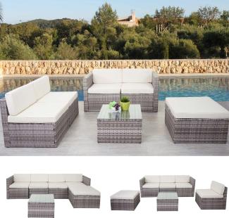 Poly-Rattan-Garnitur HWC-D24, Garten-/Lounge-Set Sofa ~ grau, Polster creme