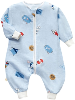 Baby Sommerschlafsack Baby Unisex Sommer Schlafsack mit Beinen und Ärmel Ganzejahres Baby Schlafsack mit Füßen 0.5 Tog aus 2 Schichten 100% Baumwollgaze, 10#, 120/Baby Höhe 105-115cm
