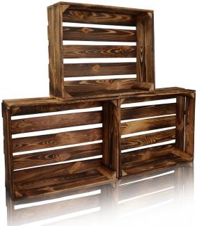 CHICCIE 3 Set Holzkiste im Vintage Look - 50x40cm Geflammt Dunkel