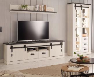 Wohnwand Stove in weiß Pinie und anthrazit Landhaus 314 x 201 cm