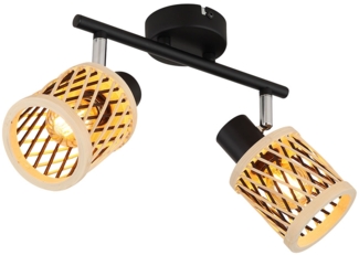 Deckenleuchte, schwarz matt, Bambus, beweglich, L 25 cm