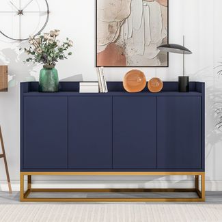 Sideboard, 120x30x80 cm, marineblaues Sideboard im minimalistischen Stil, 4-türig, grifflos
