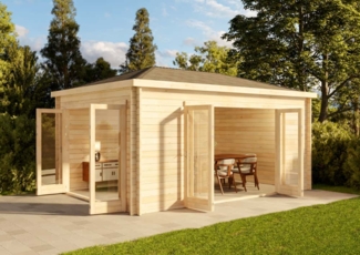 Alpholz Gartenhaus Sunrise ISO Gartenhaus aus Holz Holzhaus mit 40 mm Wandstärke Blockbohlenhaus mit Montagematerial
