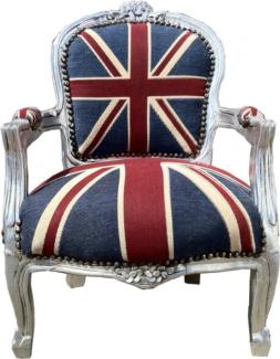 Barock Kinder Stuhl Union Jack/Silber - Armlehnstuhl