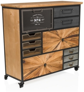 hjh LIVING Sideboard CONTINENTO XL Kommode H/B/T: 84.0 x 88.0 x 34.0 cm, Kommode im Industrial-Stil mit Rollen, Vintage Schubladenkommode