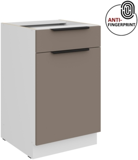 Küchen Unterschrank 50 cm Küche ARIA Sandgrau ultra matt + Weiss matt, hochwertige Fronten mit Anti Fingerprint Beschichtung Küchenzeile Küchenblock