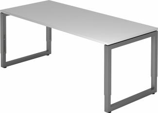 bümö höhenverstellbarer Schreibtisch R-Serie 180x80 cm in grau, Gestell in Graphit - großer PC Tisch für's Büro manuell höhenverstellbar, Computertisch verstellbar, RS-19-5-G