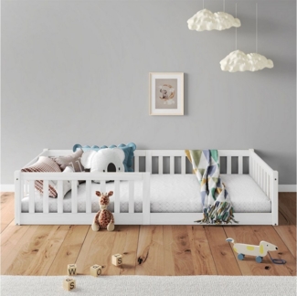 IDIMEX Massivholzbett GUSTAVO, Bodenbett GUSTAVO 90x190cm mit Rausfallschutz, massive Kiefer- weiß