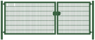 Elektrisches Einfahrtstor Premium Plus 8/6/8 (2-flügelig) asymmetrisch Moosgrün Doppelstabmatte Breite 400 cm x Höhe 160 cm