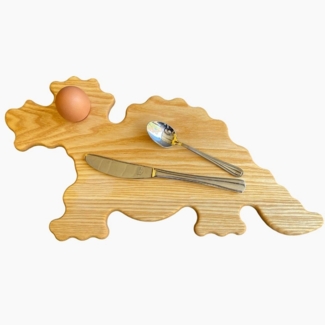 Madera Spielzeuge Frühstücksbrett Frühstücksbrettchen Drache - groß, Eschenholz, (set, packung), Mit Ei Loch und spart den Eierbecher. Made in Germany